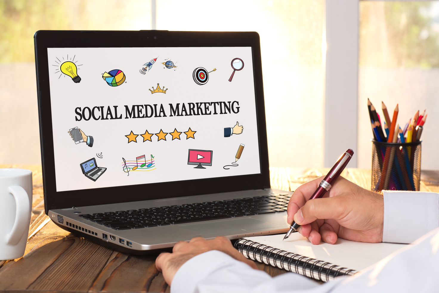 Social Media Marketing Concept On Laptop Monitor